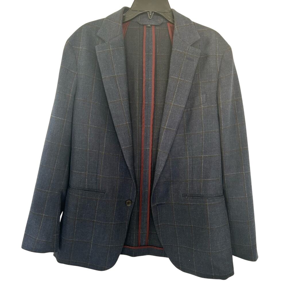 Bonobos Navy Windowpane Sport Coat with Subtle Brown Lines